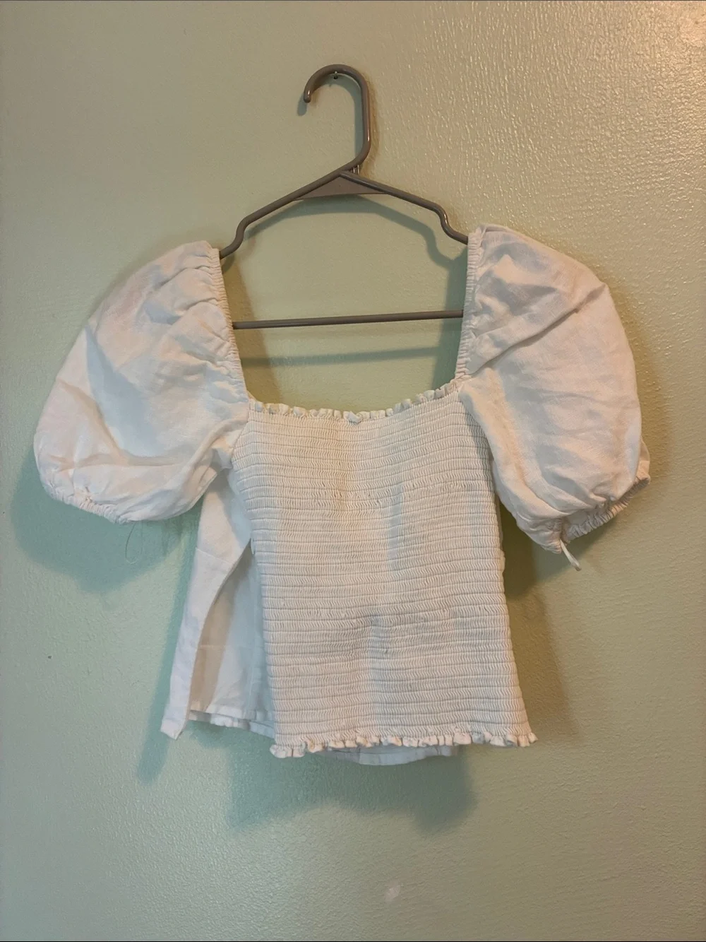 Reformation Rome White Puff-Sleeve Sweetheart Linen Top